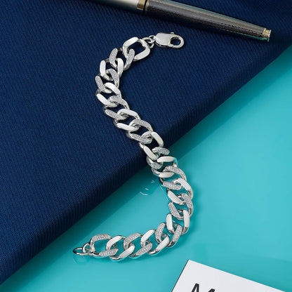 Mens silver bracelets - Pure Silver Bracelet for Men &#8211; Glimmering Chain of Polished CZ
