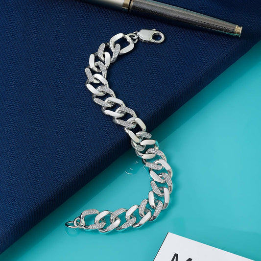 Mens silver bracelets - Pure Silver Bracelet for Men &#8211; Glimmering Chain of Polished CZ