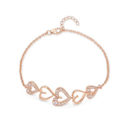 Uncategorized - Pure Silver Bracelet &#8211; Rose Gold Hearts With CZ Shimmer