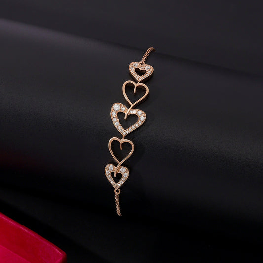 Uncategorized - Pure Silver Bracelet &#8211; Rose Gold Hearts With CZ Shimmer