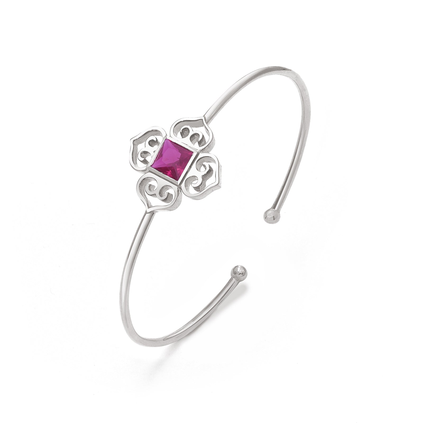 384 - Pure Silver Bracelet &#8211; Ruby Radiance Heart-shaped Cuff Model