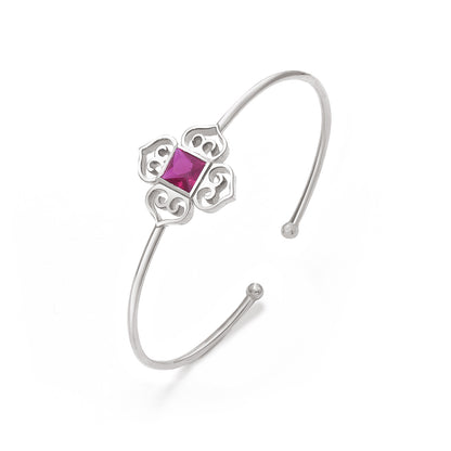 384 - Pure Silver Bracelet &#8211; Ruby Radiance Heart-shaped Cuff Model