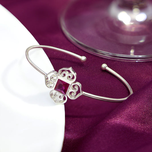 Pure Silver Bracelet for Men &amp; Women - Pure Silver Bracelet &#8211; Ruby Radiance Heart-shaped Cuff Model