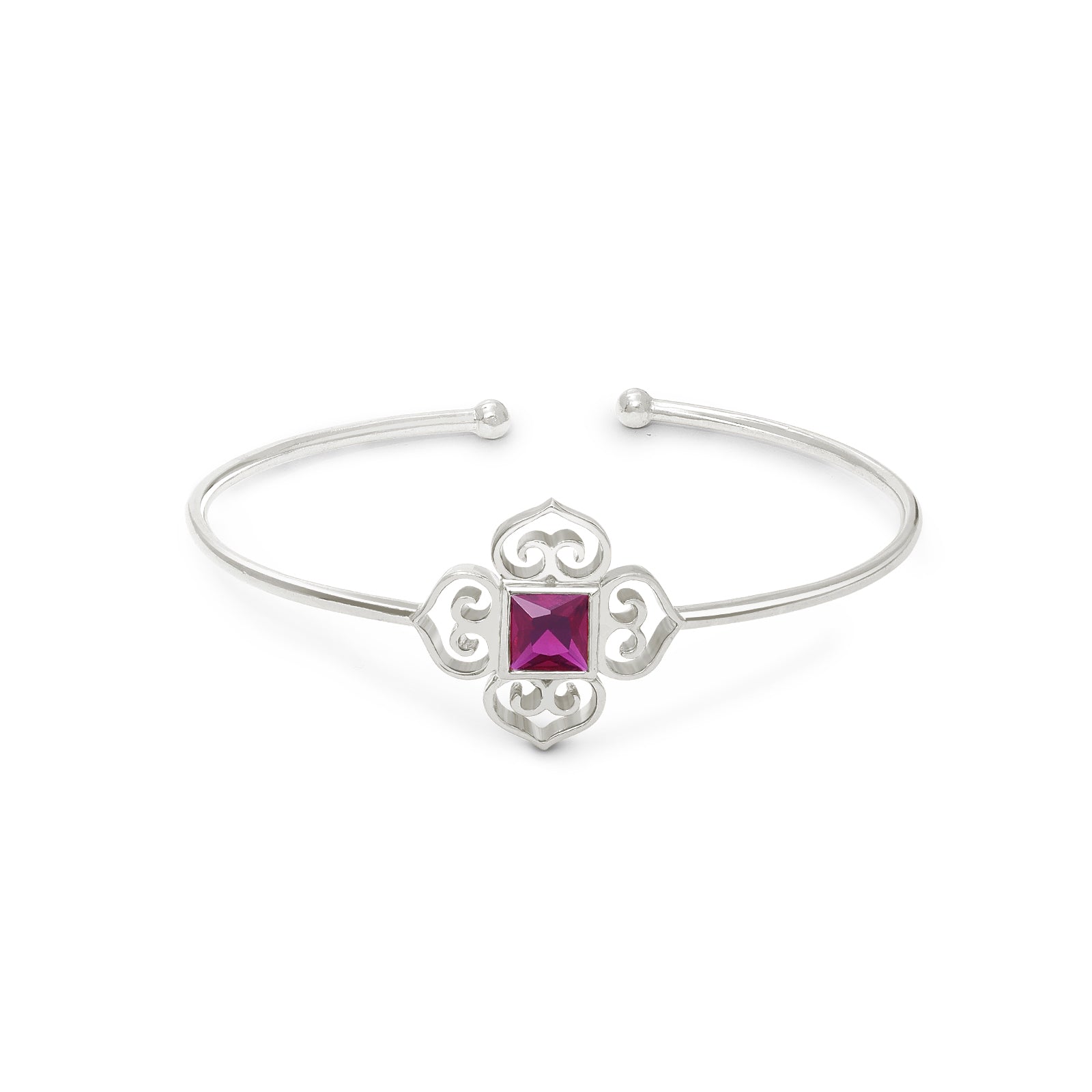 Silver bracelet - Pure Silver Bracelet &#8211; Ruby Radiance Heart-shaped Cuff Model