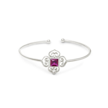 Silver bracelet - Pure Silver Bracelet &#8211; Ruby Radiance Heart-shaped Cuff Model
