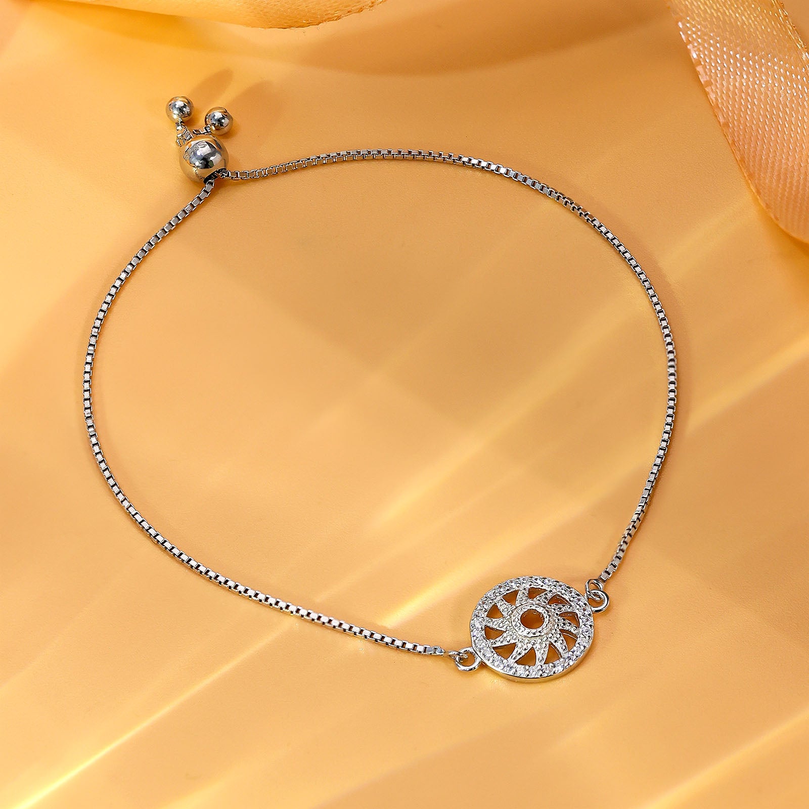Silver Bracelets - Pure Silver Bracelet &#8211; Surya Chakra With CZ Accents