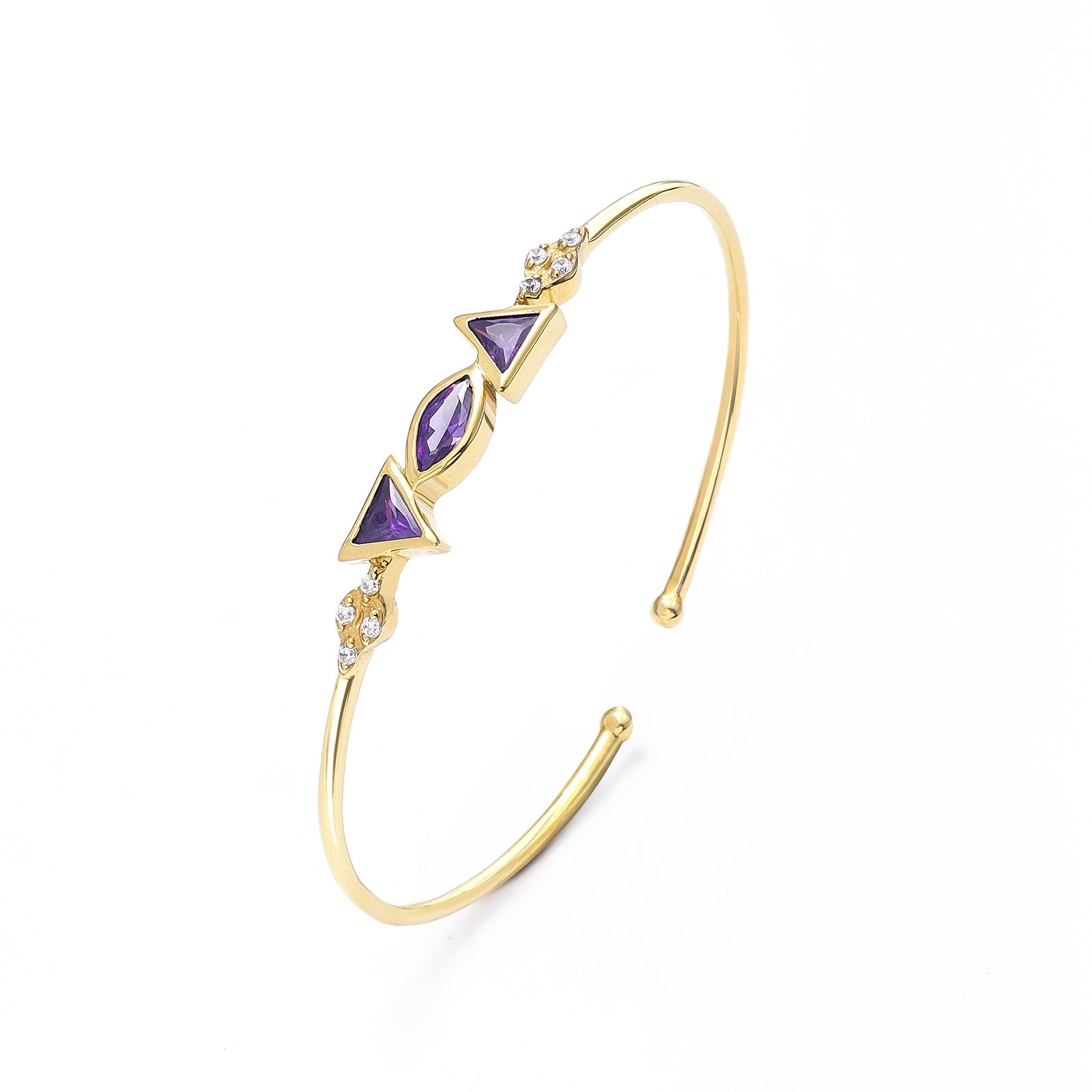 957 - Silver Bracelet for Women &#8211; Triangular Allure Amethyst Cuff