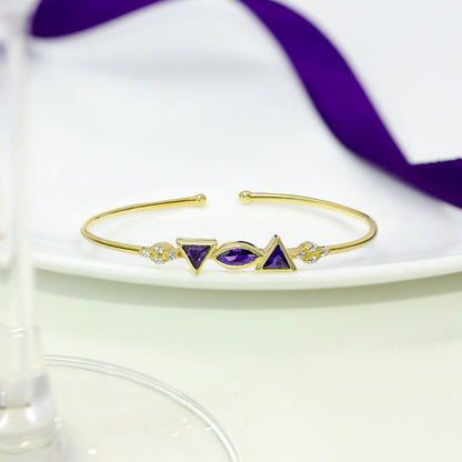 Pure Silver Bracelet for Men &amp; Women - Silver Bracelet for Women &#8211; Triangular Allure Amethyst Cuff