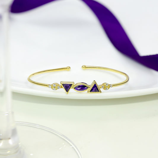 Pure Silver Bracelet for Men &amp; Women - Silver Bracelet for Women &#8211; Triangular Allure Amethyst Cuff