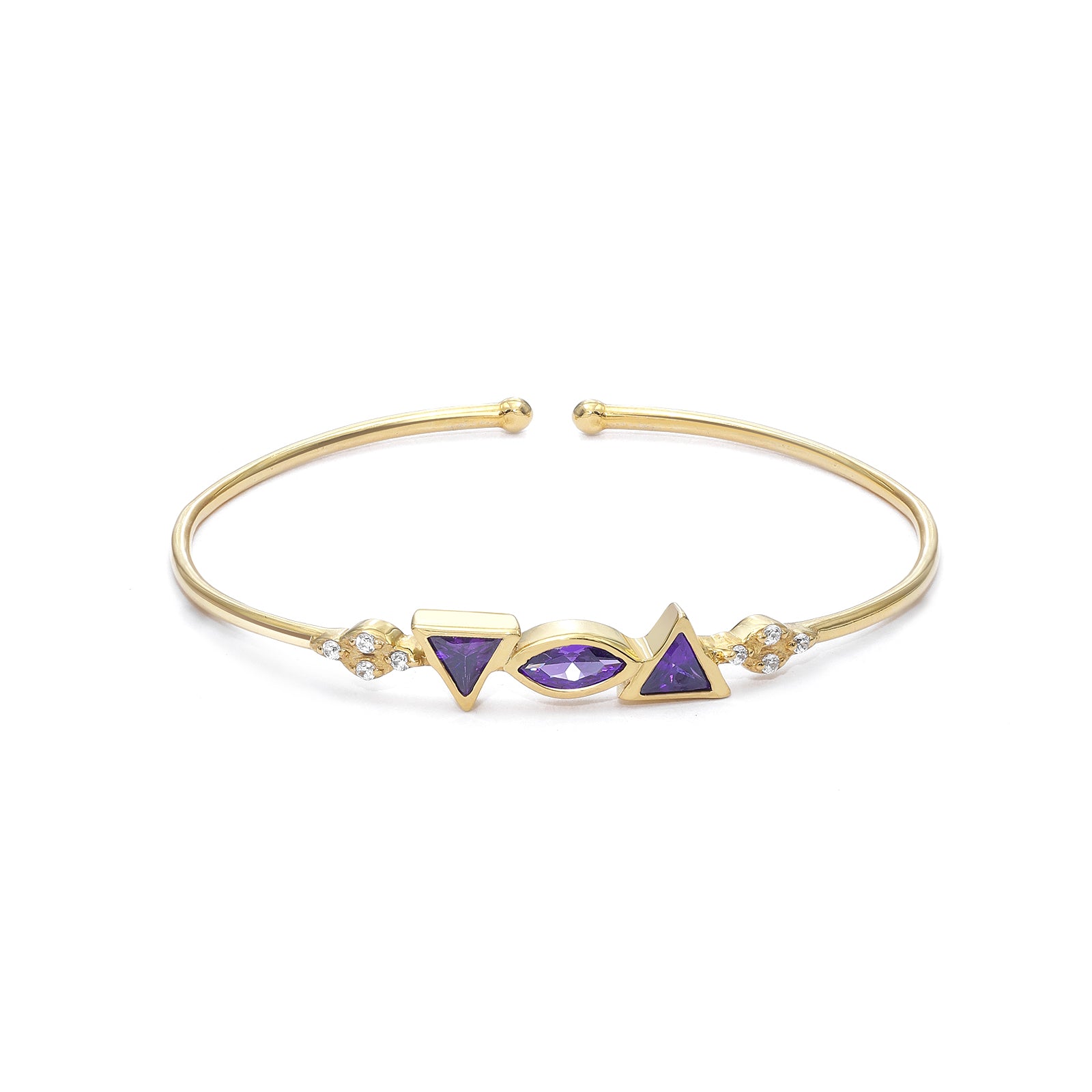 743 - Silver Bracelet for Women &#8211; Triangular Allure Amethyst Cuff