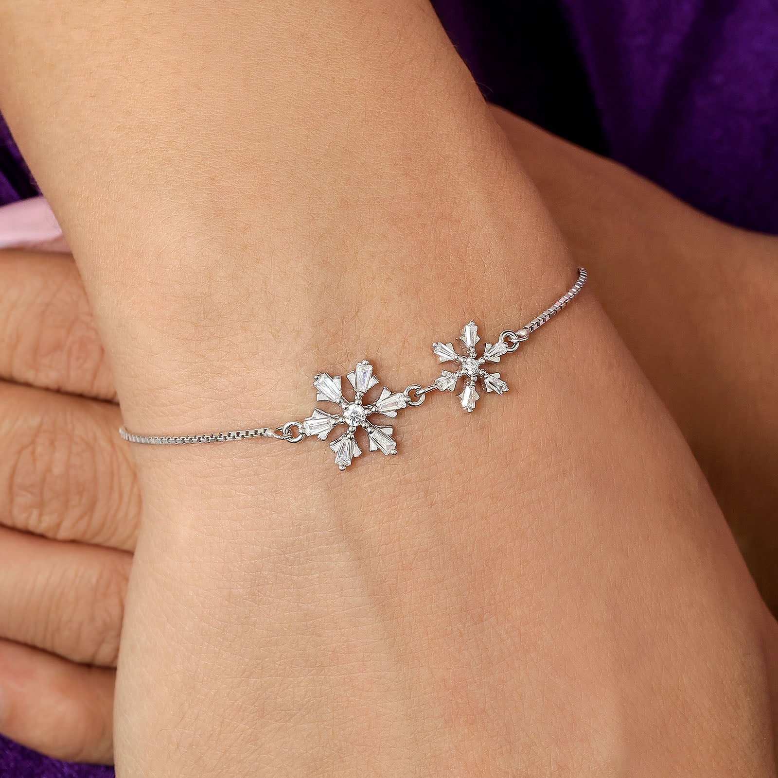 Pure Silver Bracelet for Men &amp; Women - Pure Silver Bracelet &#8211; Winter Radiance with Snowflake Crystal
