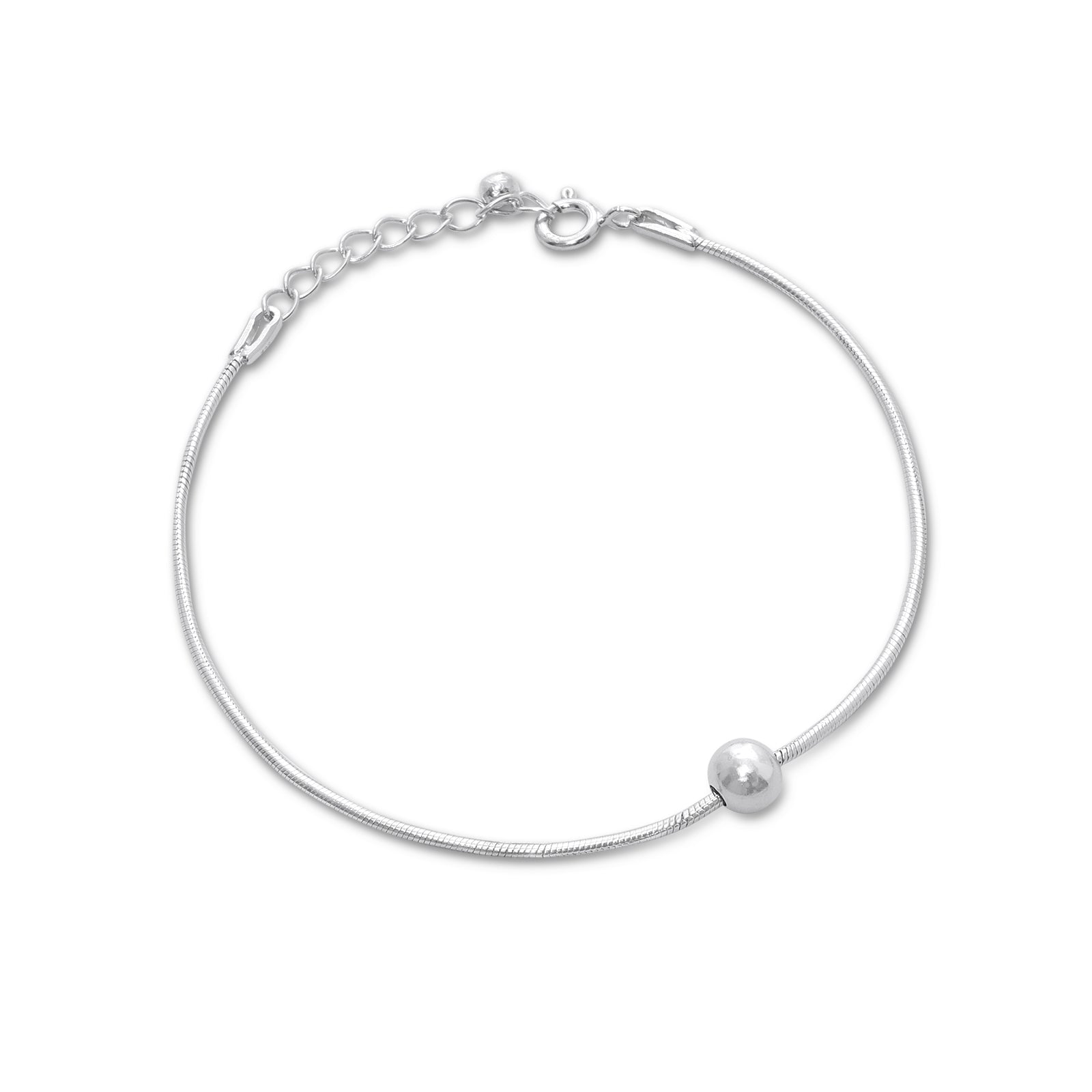 661 - Pure Silver Bracelets &#8211; Spring Chain Model With Silver Bead