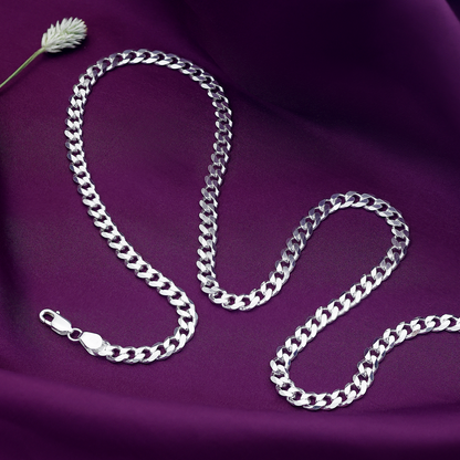 Men Silver Chain - Silver Chain for Men &#8211; Matte Finish Curb Chain