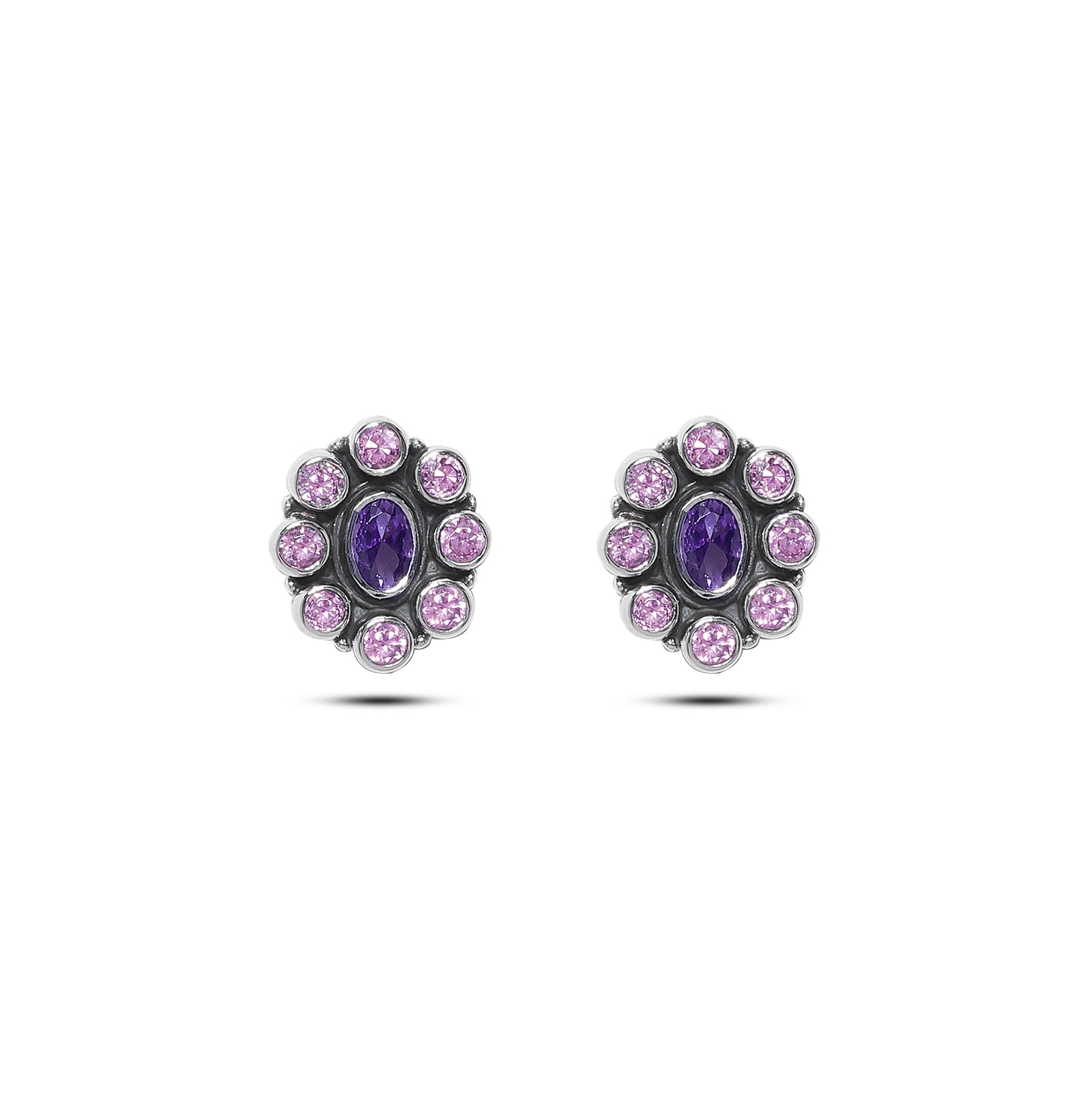 Silver Earrings - Pure Silver Earrings &#8211; Amethyst Royale Oval with Purple Stones