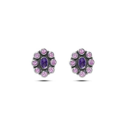 Silver Earrings - Pure Silver Earrings &#8211; Amethyst Royale Oval with Purple Stones