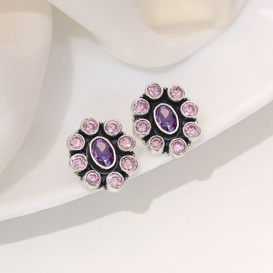 oxidised stud - Pure Silver Earrings &#8211; Amethyst Royale Oval with Purple Stones