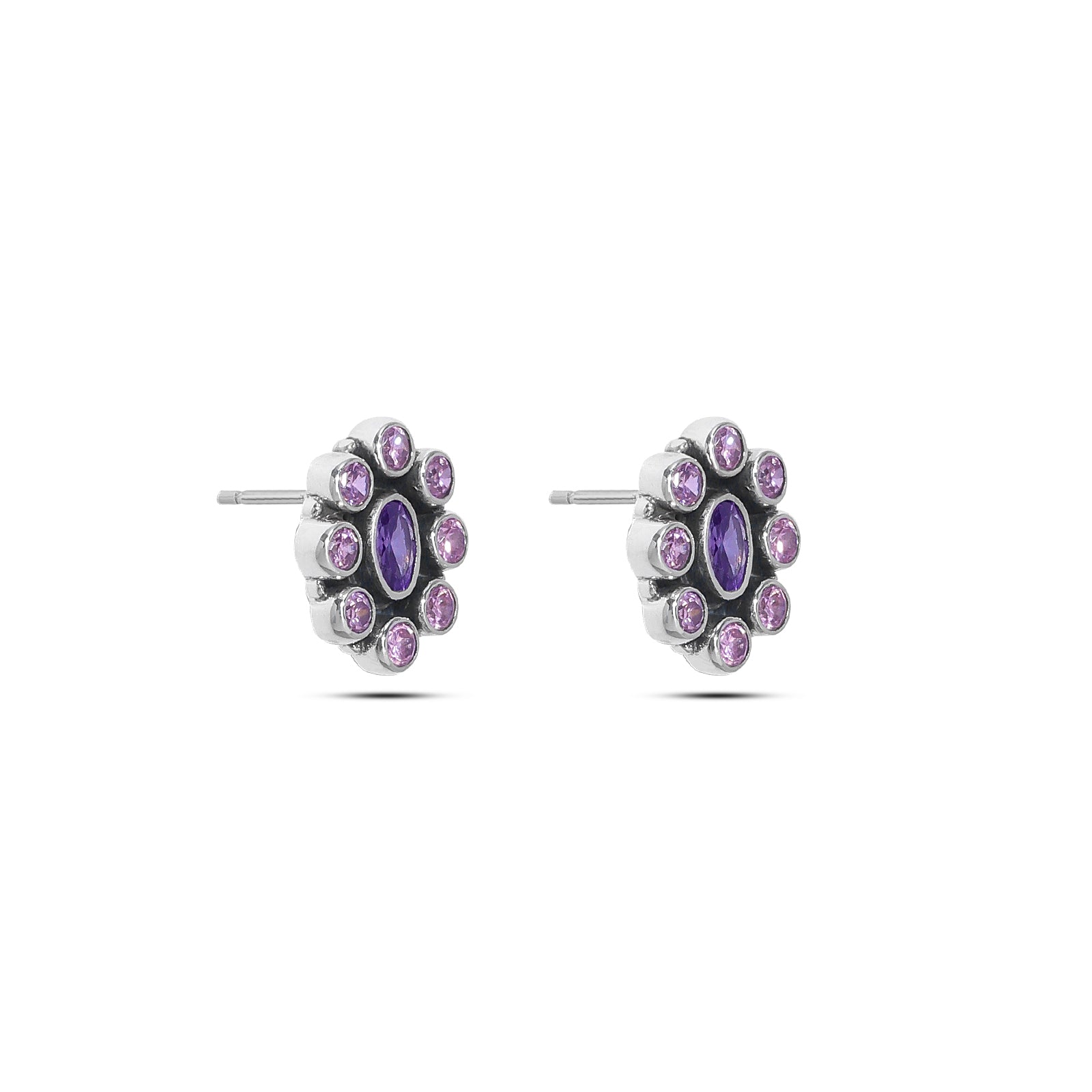 925 silver earrings - Pure Silver Earrings &#8211; Amethyst Royale Oval with Purple Stones
