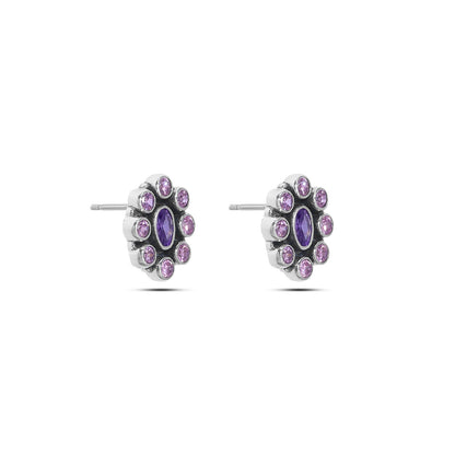 925 silver earrings - Pure Silver Earrings &#8211; Amethyst Royale Oval with Purple Stones