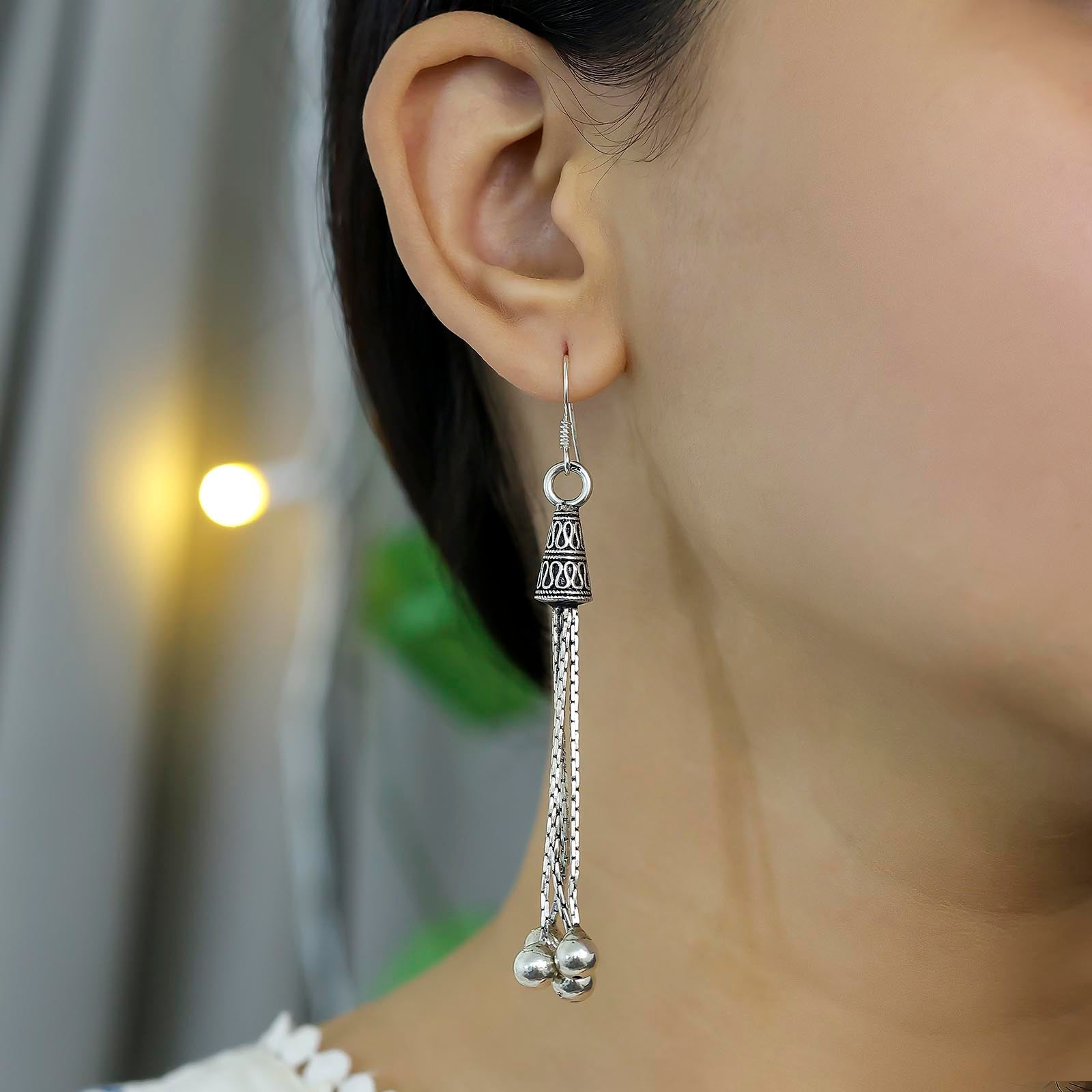 Silver Earrings - Pure Silver Earrings &#8211; Cascade Danglers in Spire Motif | Elegant Jewelry by Tweov