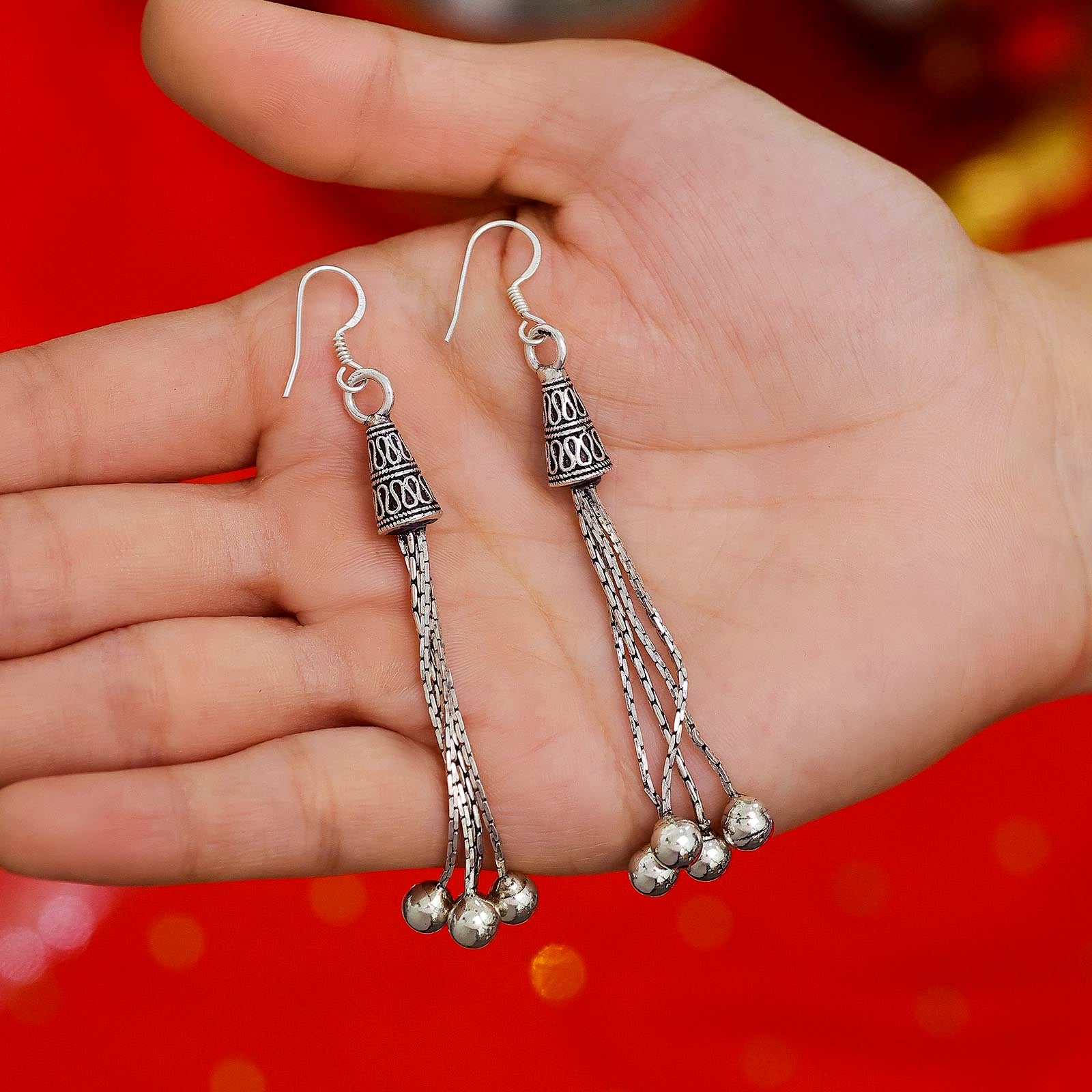 Silver Earrings - Pure Silver Earrings &#8211; Cascade Danglers in Spire Motif | Elegant Jewelry by Tweov