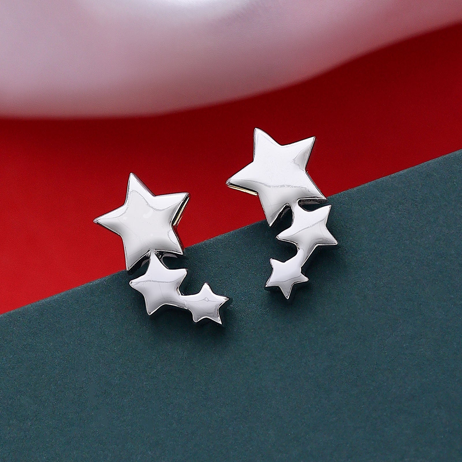 Uncategorized - Pure Silver Earrings &#8211; Celestial 3-Star Stud Earrings