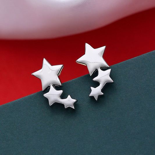 Uncategorized - Pure Silver Earrings &#8211; Celestial 3-Star Stud Earrings