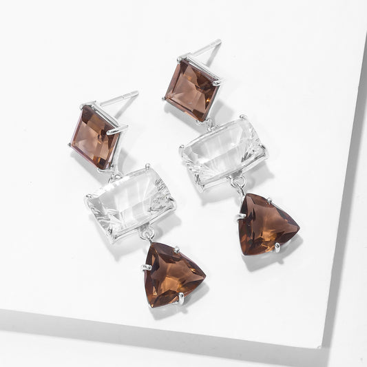 Uncategorized - Pure Silver Earrings &#8211; Citrine Glow with Crystal Shimmer