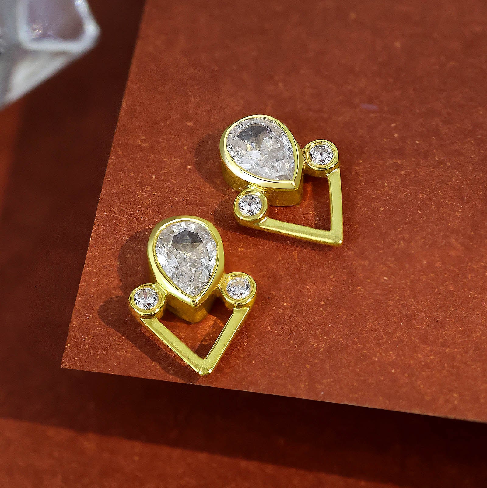 Silver Earrings - Pure Silver Earrings &#8211; Dew Drop in Zirconia Heart