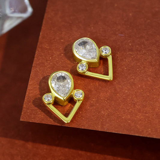 Silver Earrings - Pure Silver Earrings &#8211; Dew Drop in Zirconia Heart
