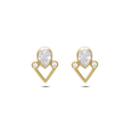 Silver stud - Pure Silver Earrings &#8211; Dew Drop in Zirconia Heart
