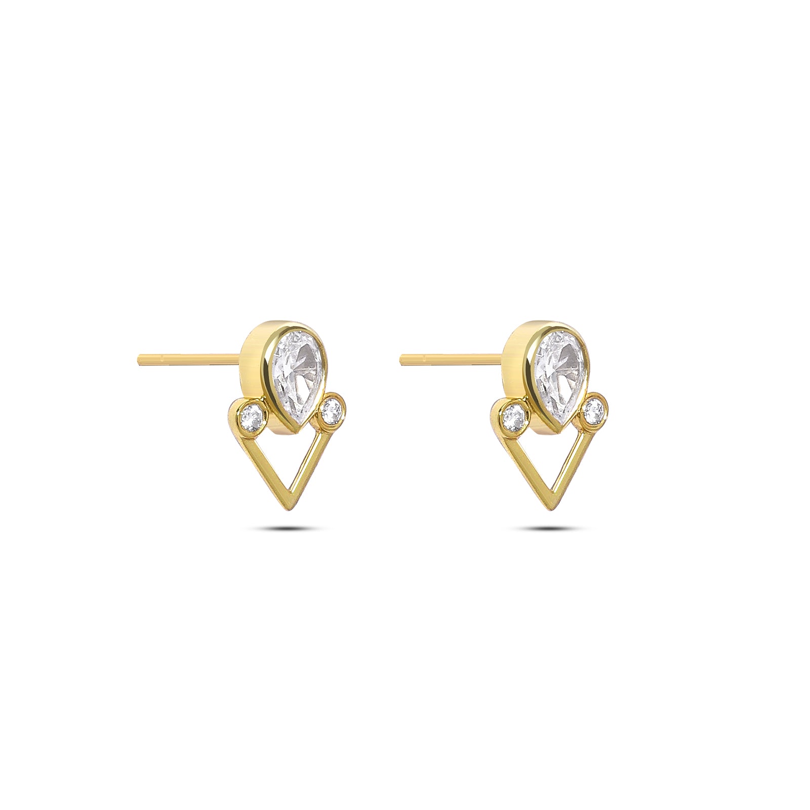 Silver Gold Plated earrings - Pure Silver Earrings &#8211; Dew Drop in Zirconia Heart