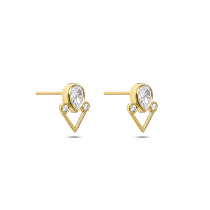Silver Gold Plated earrings - Pure Silver Earrings &#8211; Dew Drop in Zirconia Heart