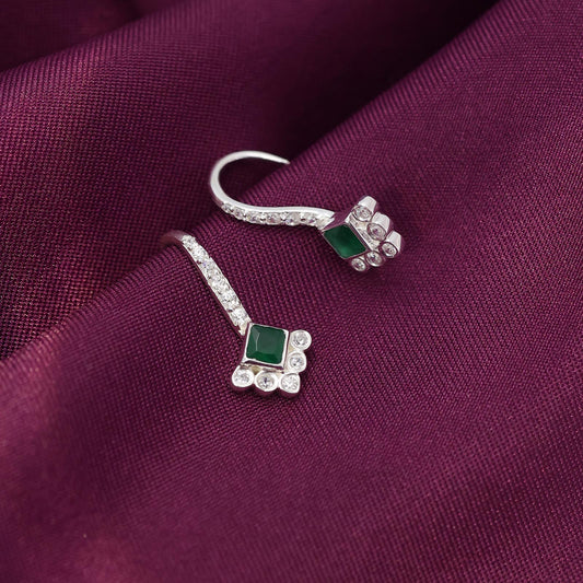Silver Earrings - Pure Silver Earrings &#8211; Emerald Centre Drop with CZ Accents