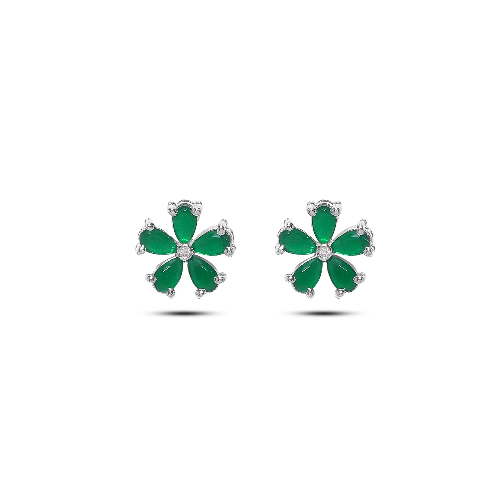 Silver stud - Pure Silver Earrings &#8211; Emerald Elegance in Floral Petals