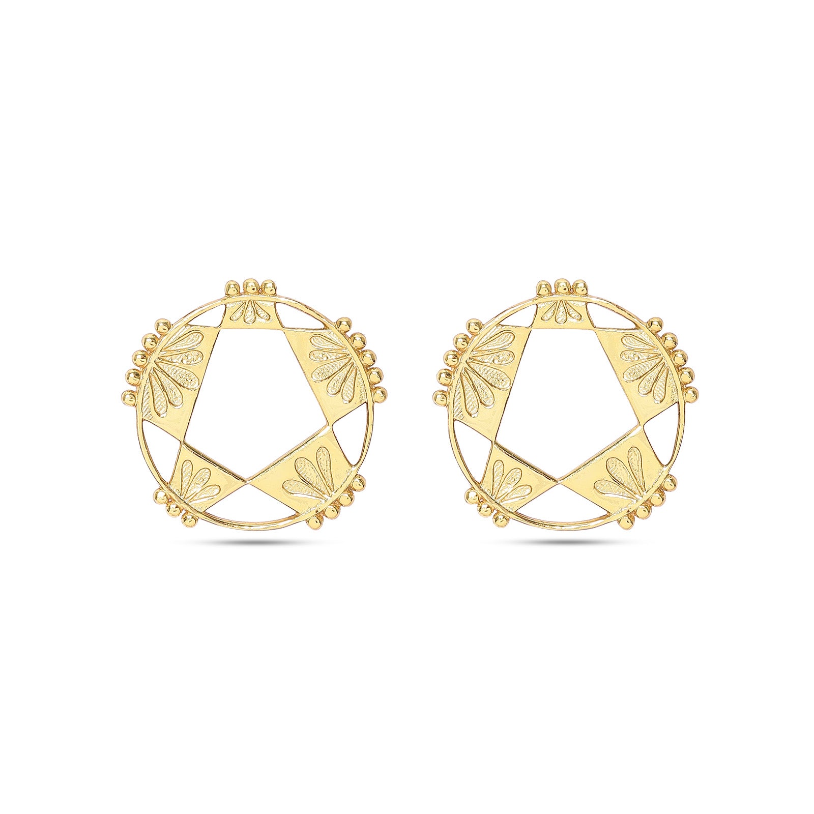 Uncategorized - Pure Silver Earrings &#8211; Golden Petal Round-shaped Stud Earrings