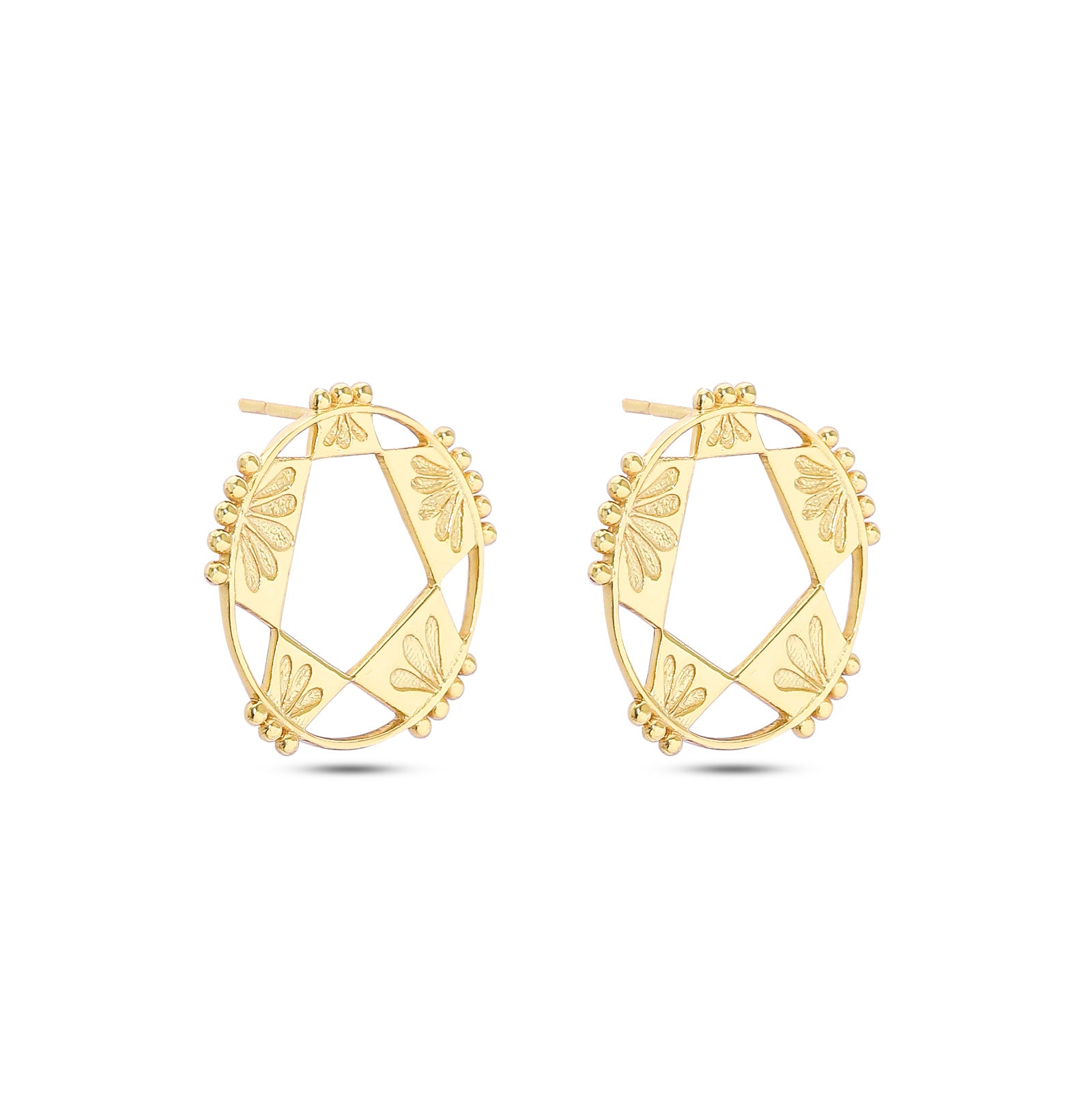 Uncategorized - Pure Silver Earrings &#8211; Golden Petal Round-shaped Stud Earrings