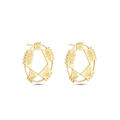 Uncategorized - Pure Silver Earrings &#8211; Golden Petal Round-shaped Stud Earrings