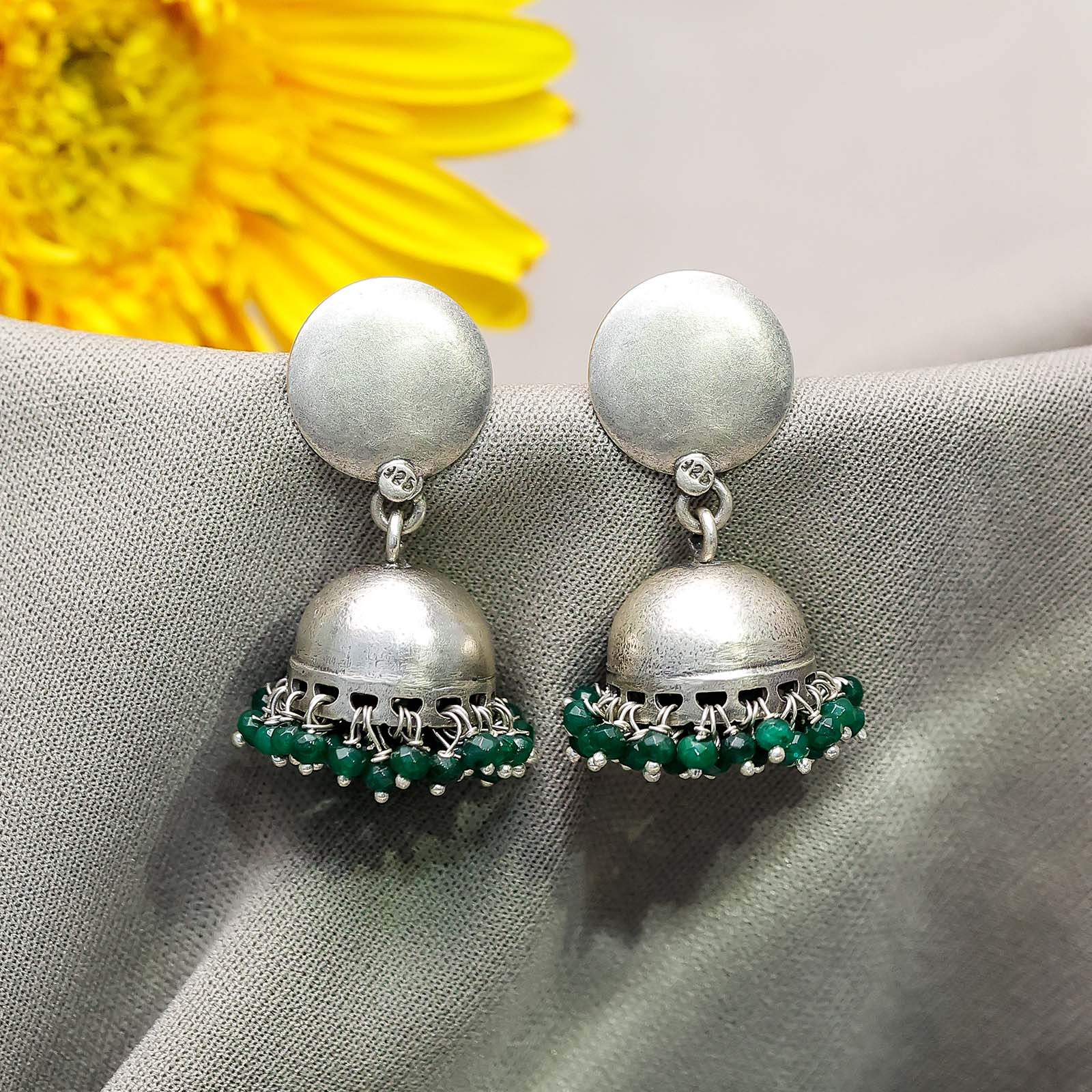 Uncategorized - Pure Silver Earrings &#8211; Green Serenity Simple Jhumka