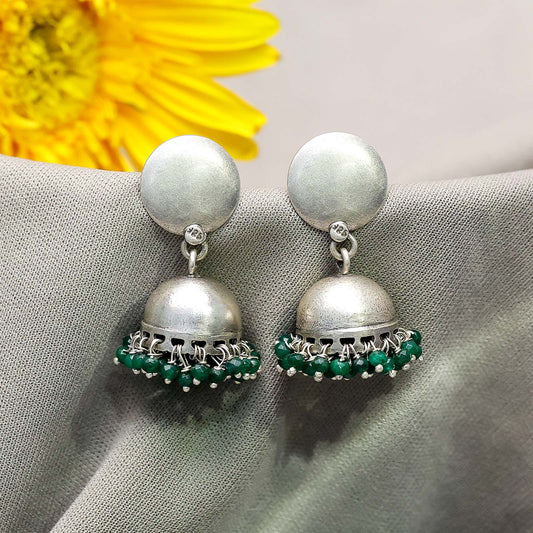 Uncategorized - Pure Silver Earrings &#8211; Green Serenity Simple Jhumka