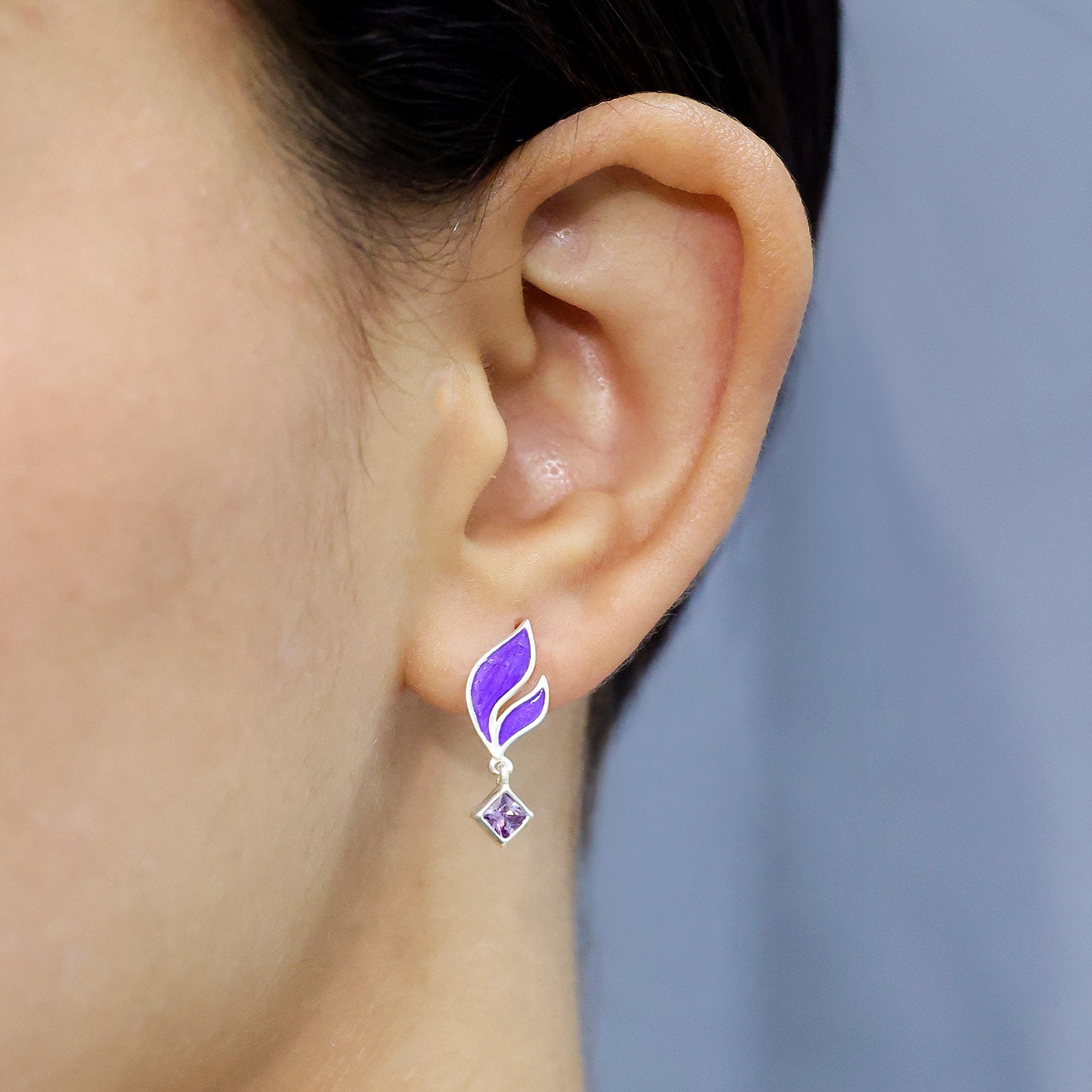 925 silver earrings - Pure Silver Earrings &#8211; Luxe Leaf with Purple Amethyst