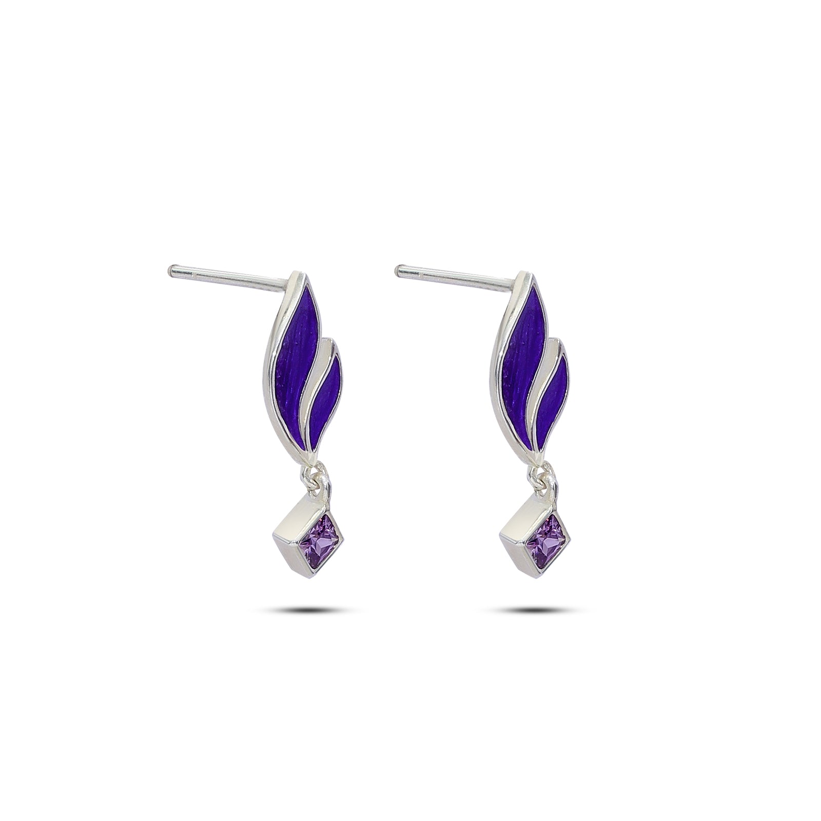 755 - Pure Silver Earrings &#8211; Luxe Leaf with Purple Amethyst