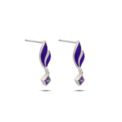 755 - Pure Silver Earrings &#8211; Luxe Leaf with Purple Amethyst