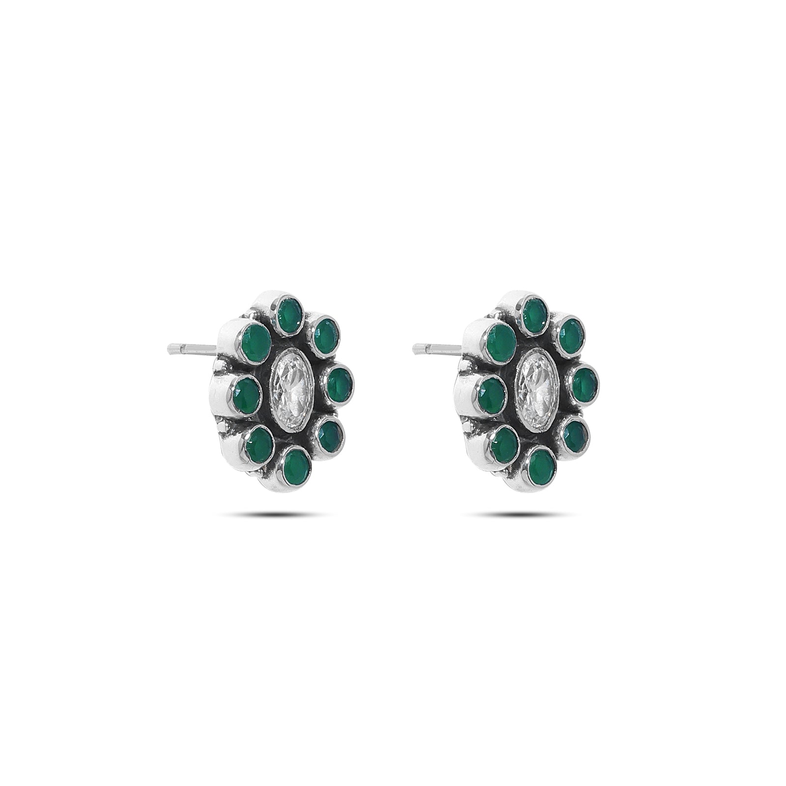 925 silver earrings - Pure Silver Earrings &#8211; Oxidized Oval With Emerald Fittings