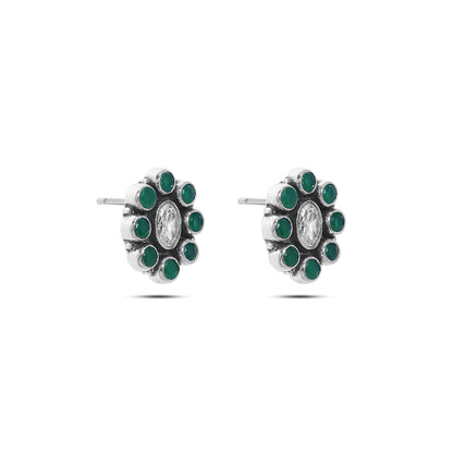 925 silver earrings - Pure Silver Earrings &#8211; Oxidized Oval With Emerald Fittings