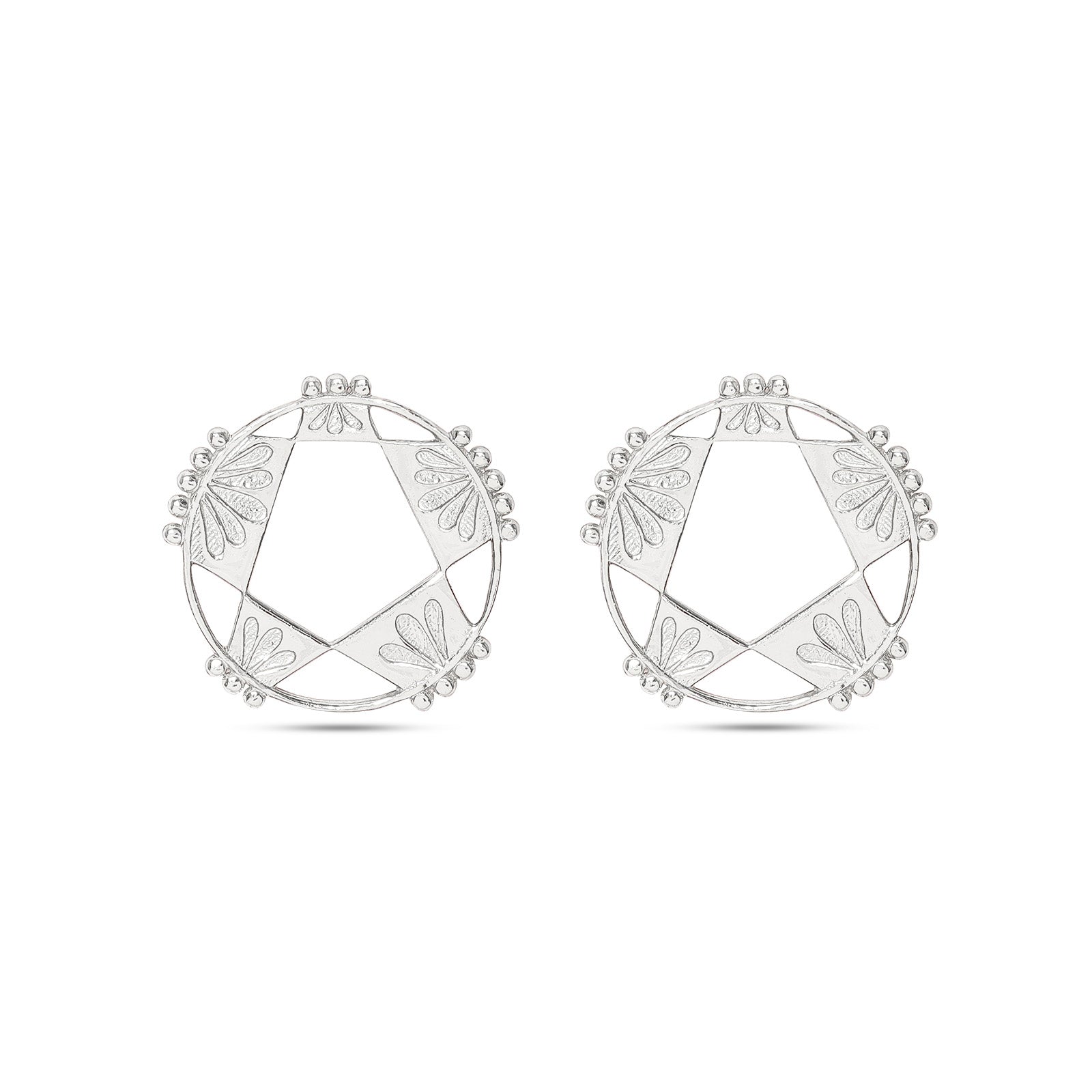 Silver Earrings - Pure Silver Earrings &#8211; Petal Carved Geometric Earrings Silver
