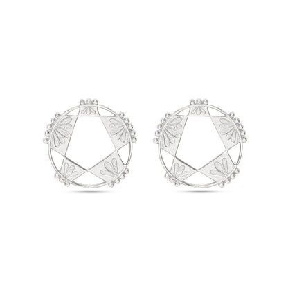 Silver Earrings - Pure Silver Earrings &#8211; Petal Carved Geometric Earrings Silver