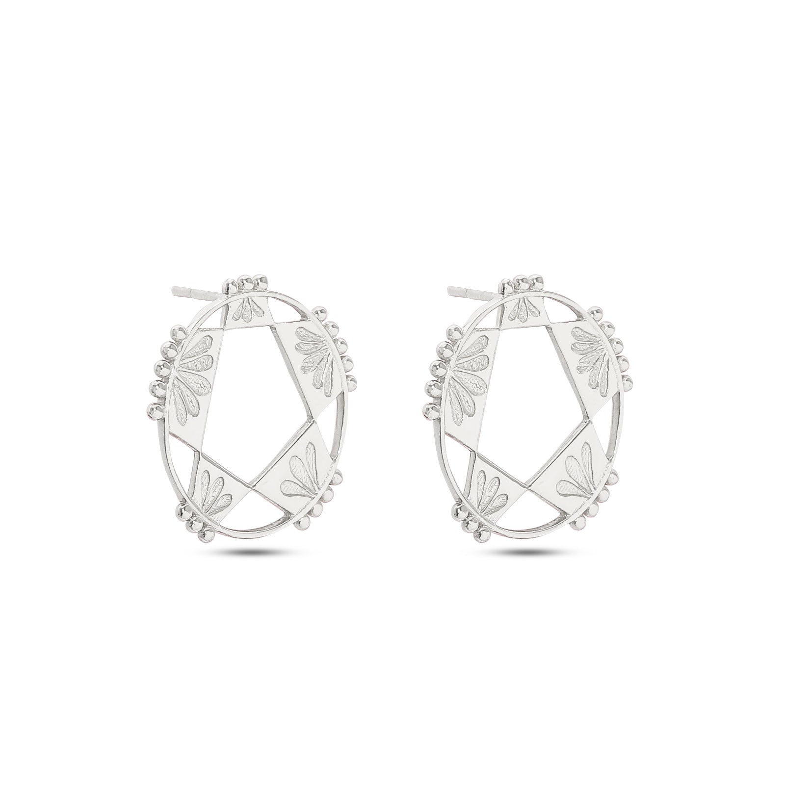 Silver Earrings - Pure Silver Earrings &#8211; Petal Carved Geometric Earrings Silver