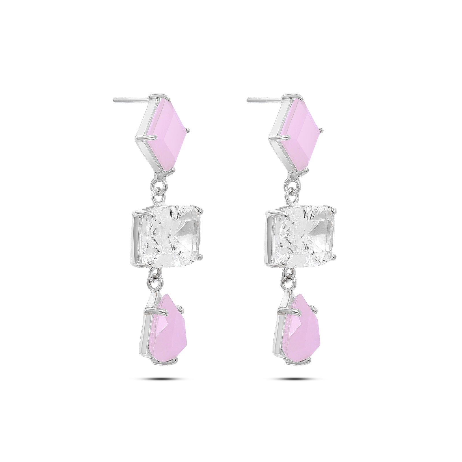 Uncategorized - Pure Silver Earrings &#8211; Pink Opal Dreams With White Crystals