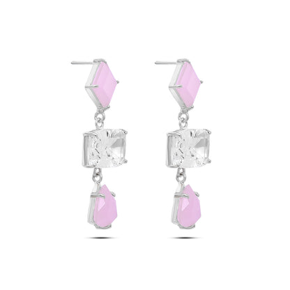 Uncategorized - Pure Silver Earrings &#8211; Pink Opal Dreams With White Crystals