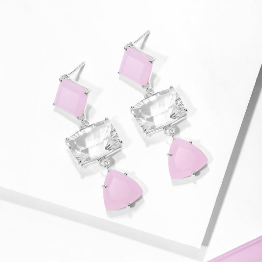 Uncategorized - Pure Silver Earrings &#8211; Pink Opal Dreams With White Crystals